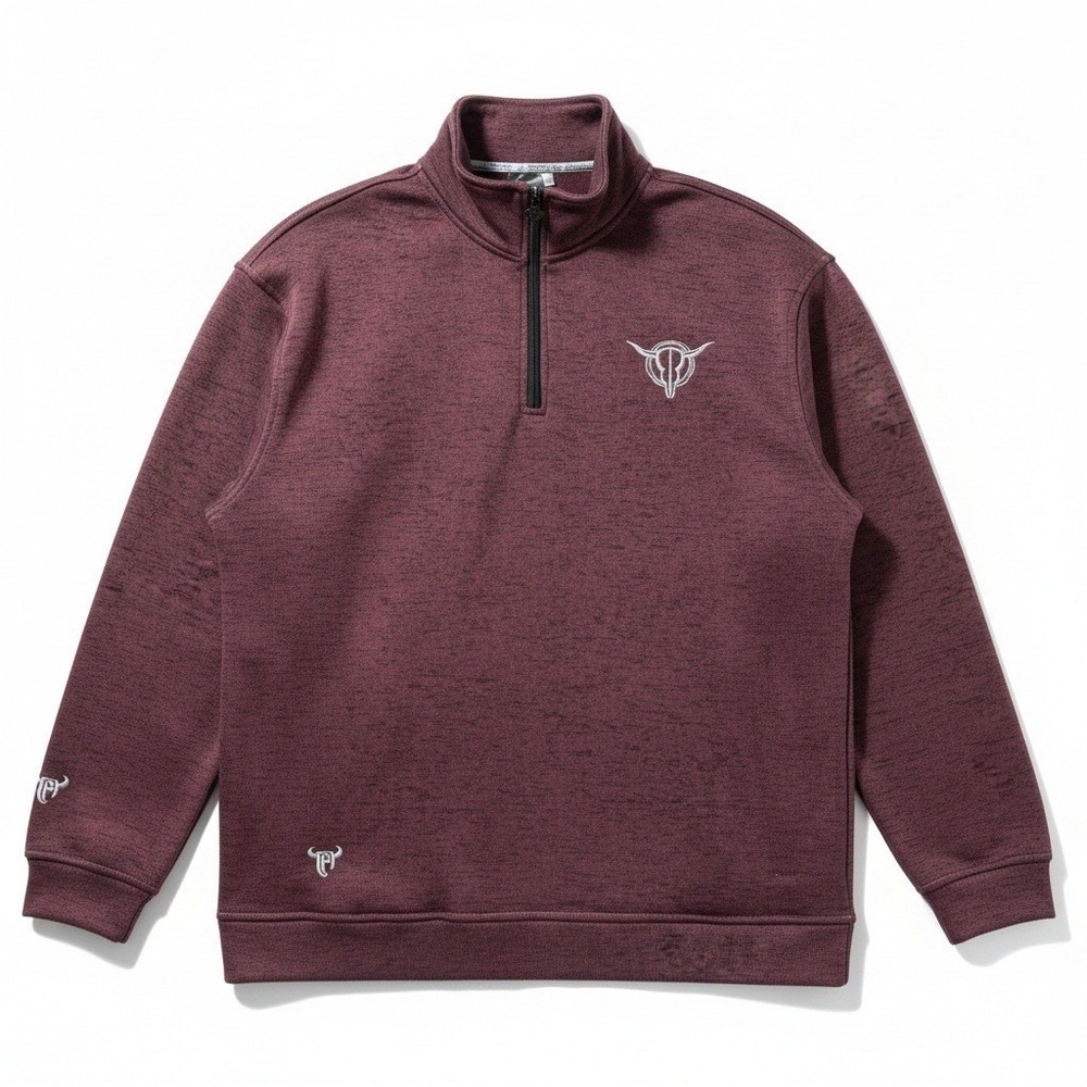 Cowboy Hardware Quarter Zip Pullover XXL Burgundy Heathered‎ Logo Western Fleece